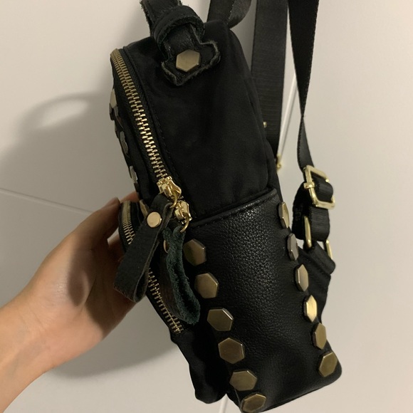 Mini nylon&leather with golden rivet backpack - Picture 3 of 3